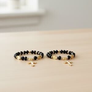 Black and Gold Beaded Cross Bracelets